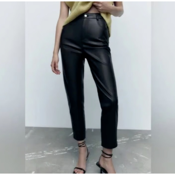 Zara Pants - ZARA Faux Leather High Rise Pants Mom Fit Black Womens Size 10 Grunge Y2K 90s